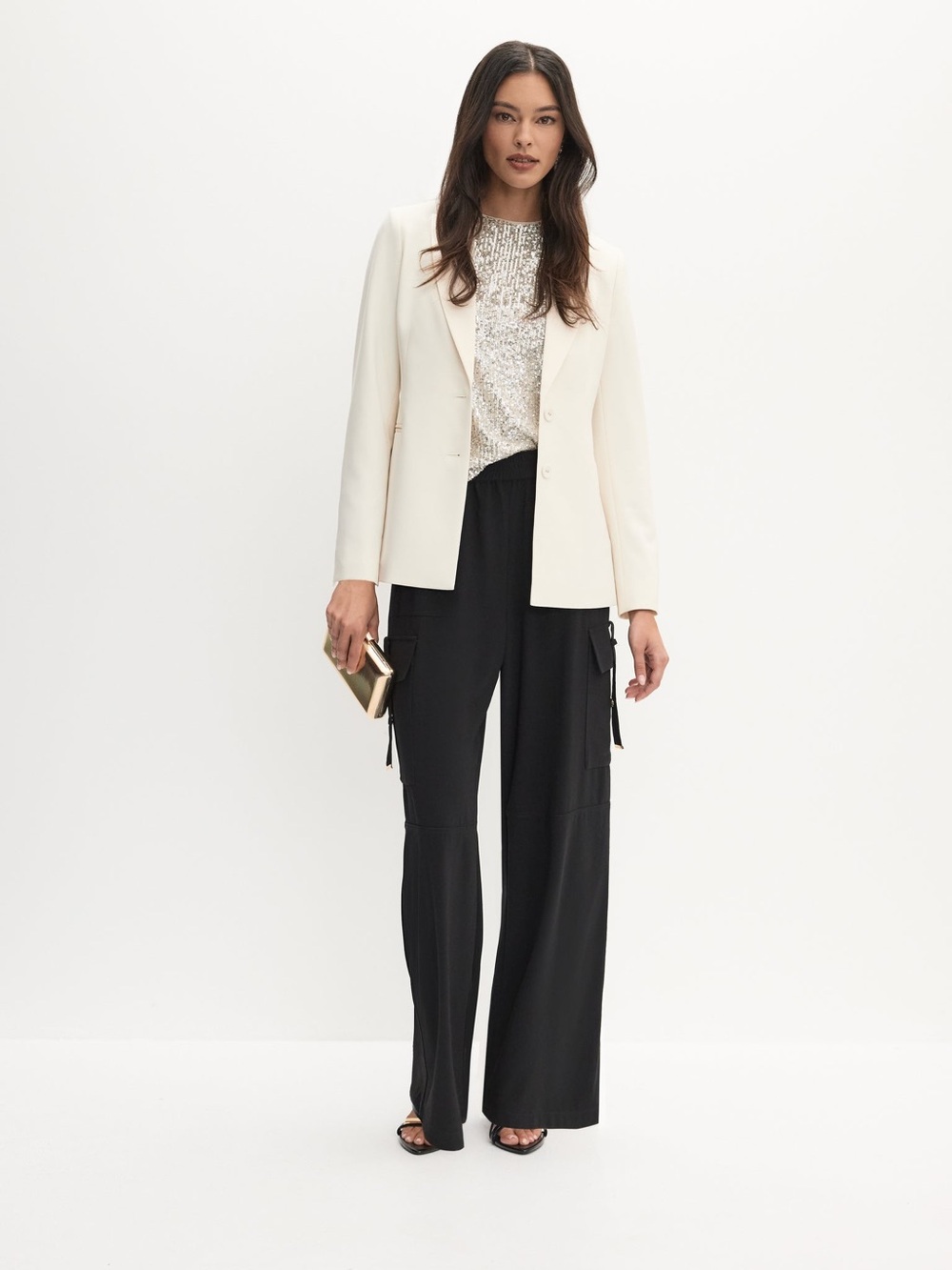 Melanie Lyne Cream Single-Breasted Tailored Blazer